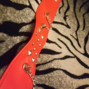 Red faux studded spike choker with chain image 5