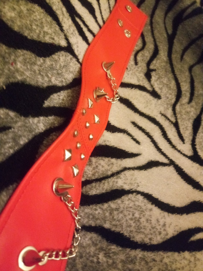 Red faux studded spike choker with chain image 5