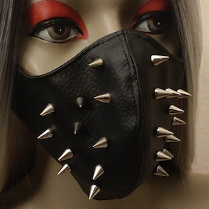 Black leather studed spiked gothic face mask