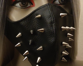 Black leather studed spiked gothic face mask
