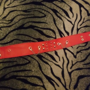 Red faux studded spike choker with chain image 4