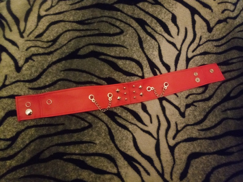 Red faux studded spike choker with chain image 4