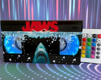 Shark VHS Lamp, VHS Lamp 80s 90s, Halloween Gift, Night Light Lamp, Retro Vhs Lamp Birthday gift Horror Movie Vhs Lamp Table Lamp Lamp Tapes