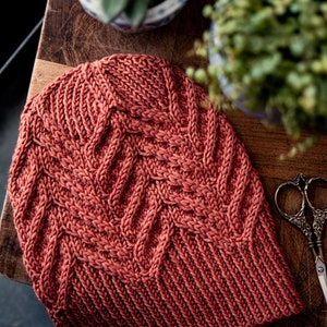 PDF breipatroon, gebreide muts met kabel, muts met kamgaren, muts met structuurpatroon, woestijnrooshoed