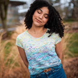 Knitting Pattern PDF, Knit Tee Pattern, Fingering Weight Sweater, Fade Sweater Pattern, Easy Colorwork Sweater, Extra Lite Bright