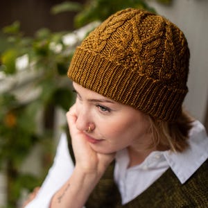 Cabled Beanie Knitting Pattern PDF, DK Weight Knit Hat, One Skein Winter Hat, Baby to Adult Sizes, Deep Winter Hat