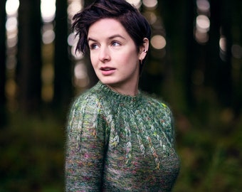 Knitting Pattern PDF, Mohair Knit Sweater, Dip Stitch Yoke, Top Down Sweater, Seamless Pullover, Sorrel Sweater
