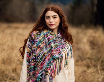 KNITTING PATTERN** Bluegrass Shawl, Brioche Knit, Colorful Stashbuster, Knit Shawl Pattern, Video Tutorial