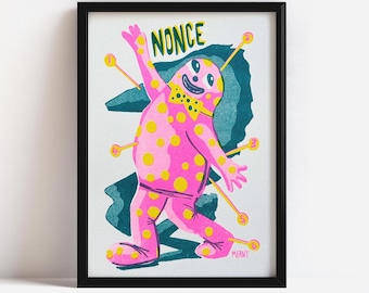 Mr. Blobby Riso-print: grappige aquarel muurkunst