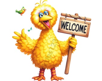 Big Bird PNG, Sesam St Clipart, schattige gele vogel, digitale download, Kids illustratie, Sesam St Clipart, stripfiguur, kinderkunst