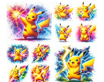 10 PNG Pikachu Splash and Watercolor Digital design PNG file for sublimation - High Resolution -Instant Digital PNG Download, tshirt designs