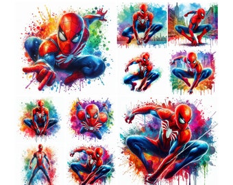 10 file PNG Spiderman Splash e Acquerello Digital design PNG per sublimazione, alta risoluzione, download PNG digitale istantaneo