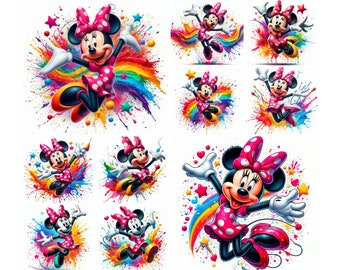 10 PNG Minnie Mouse Splash und Aquarell Digitales Design PNG-Datei für Sublimation, hohe Auflösung, sofortiger digitaler PNG-Download, T-Shirt-Design