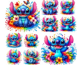 10 PNG Stitch Splash and Watercolor Digital design PNG file for sublimation, High Resolution, Instant Digital Png Download, TRANSPARENT