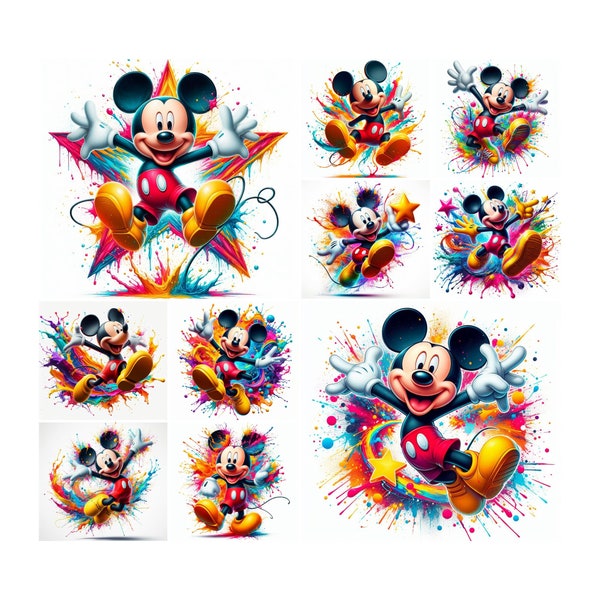 10 PNG Mickey Mouse Splash and Watercolor Digital design PNG file for sublimation,High Resolution,Instant Digital PNG Download,Tshirt design