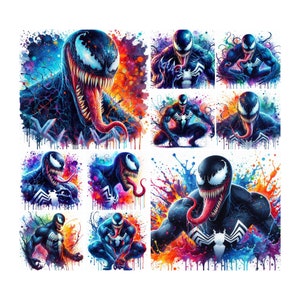 10 PNG Venom Splash and Watercolor Digital design PNG file for sublimation, High Resolution, Instant Digital PNG Download, Tshirt designs