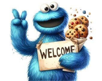 Cookie Monster Png, Cookie Monster Clipart, Cookie png, png voor Cricut, Monster Png, Kinderkamer Kunst, scrapbooking, png-bestand, digitale download