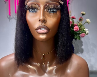 Stylish Yaki Straight Bob Wig With 6x6 Lace Closure Expertly Crafted With Baby Hairs