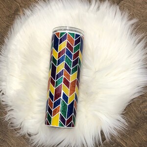 Pride Rainbow Glitter Tangram Skinny Tumbler / PRIDE Tumbler / Rainbow Glitter Skinny Tumbler / 20 Ounce Skinny Glitter Tumbler for Pride