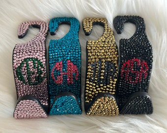 Monogrammed Bling Car Bag Hook / Custom Rhinestone Headrest Purse Holder / Purse Grocery Backpack Holder for Cars