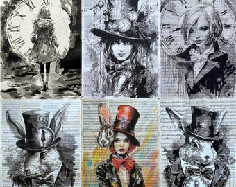 Alice in Wonderland Art Print, Signed Mad Hatter Illustration, Fantasy Decor