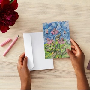 Pare e sinta o cheiro das flores de cone – Conjunto de cartões de felicitações em aquarela (pacote com 10)