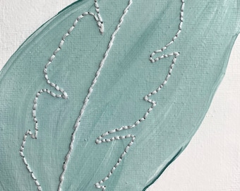 Hand Embroidered canvas | minimalist leaf art | Embroidered wall art