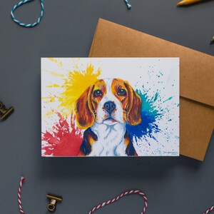 Kleurrijke Beagle 5 x 7" kaartafdruk van mijn originele aquarelschilderij met envelop(pen) (GRATIS VERZENDING!)