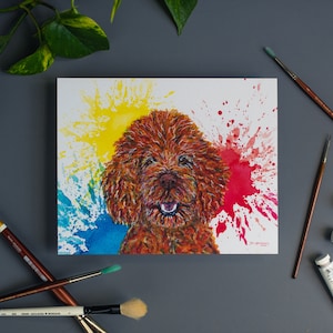 Colorful Goldendoodle/Labradoodle/Poodle 8x10" stampa d'arte del mio dipinto ad acquerello originale (SPEDIZIONE GRATUITA!)