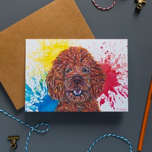 Kleurrijke Goldendoodle/Labradoodle/Poodle 5x7" kaart print(s) van mijn originele aquarel schilderij met envelop(pen) (GRATIS VERZENDING!)