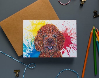 Goldendoodle Watercolor Card: Colorful Dog Art Print (5x7 with Envelope)