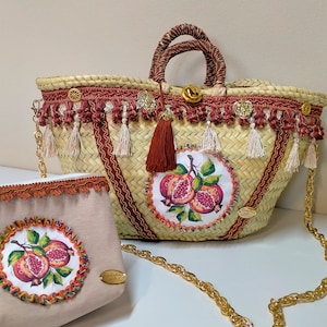 straw pomegranate, sicilian coffa, taormina, sicily bag