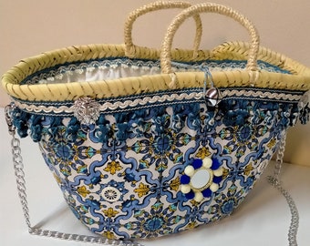 Coffa maiolica, coffa di paglia, coffa siciliana, borsa maiolica