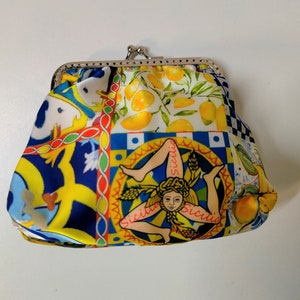 porte-monnaie clic clac, porte-monnaie en majolique sicilienne, trousse citron, portefeuille sicilien