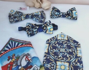 Sicilian bow tie, mens bow tie, boy bow tie, sicilian wedding, sicilian pocket square