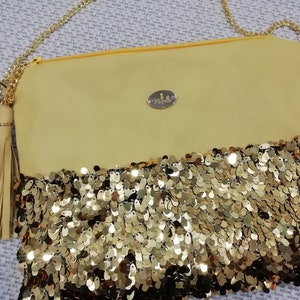mustard purse, purse with tassel, medium crossbody purse, glitter purse image 5