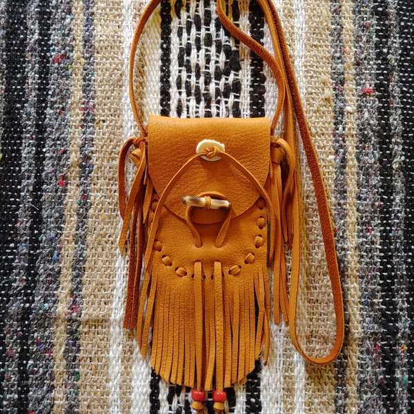 Bolsa de cuello de piel de ciervo, Bolsa de cuello de piel de ciervo, Bolsa de cuello de cuero, Bolsa de medicina