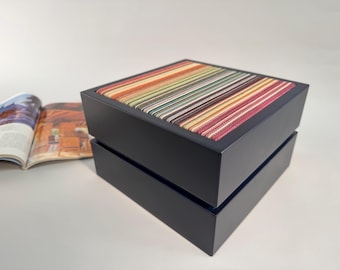 Wooden box - luxury storage box in matte blue wood with fabric-decorated lid - Made in Italy - Handmade