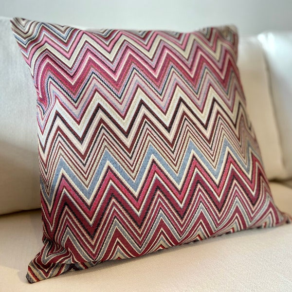 Decorative cushion, 50 x 50 cm - 100% made in Italy - handmade - Pillow Cover - Chevron - zigzag pink multicolor