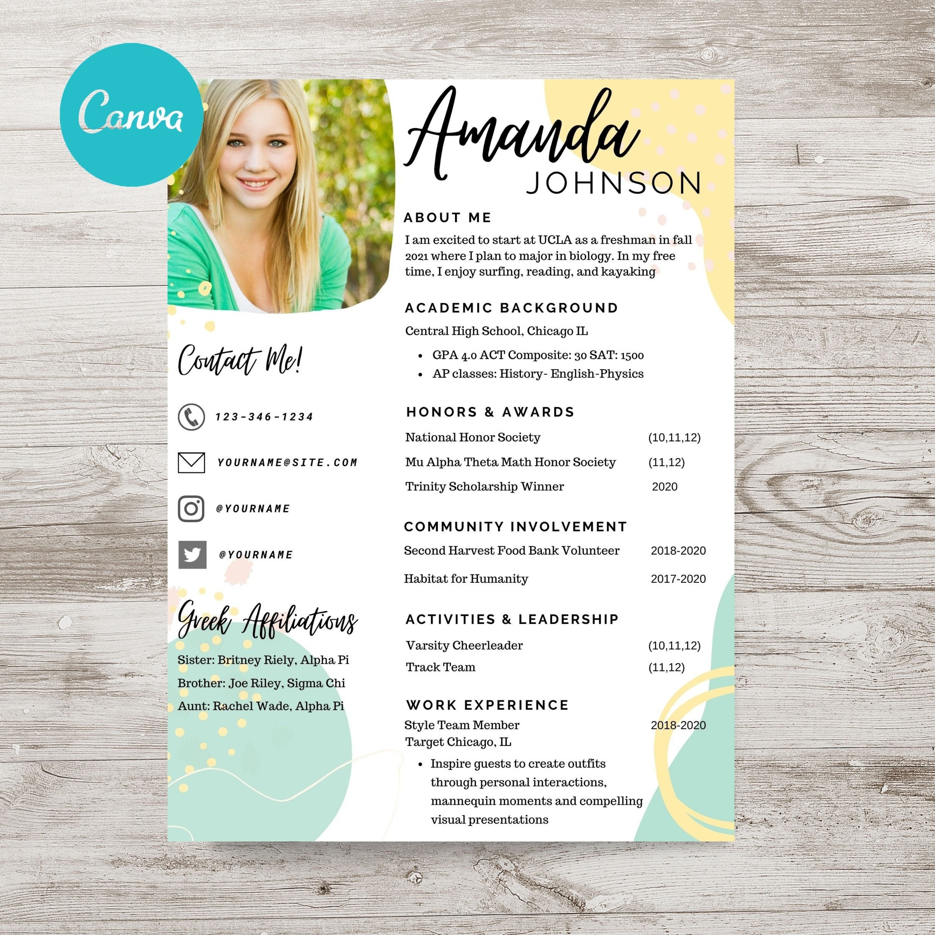 canva rush resume template