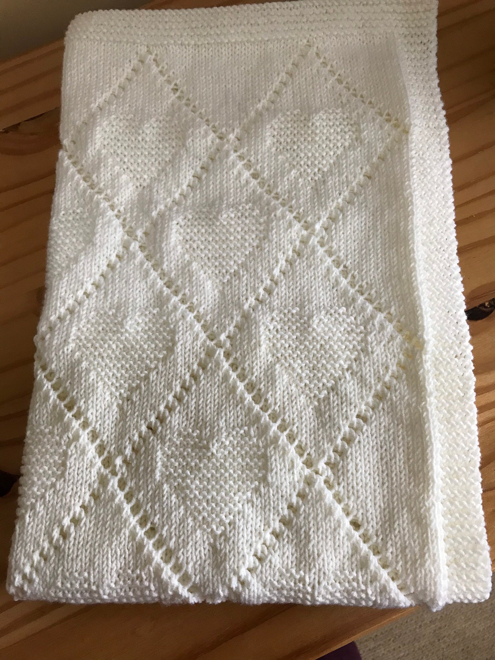 Hand knitted babys blanket in diamond and heart design Etsy