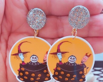 Shrinky dink earrings. Lock Shock and Barrel earring set Oogie boogie henchmen Halloween earrings Nightmare before Christmas earrings