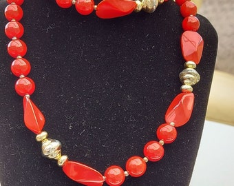 Vintage Red Beaded Necklace