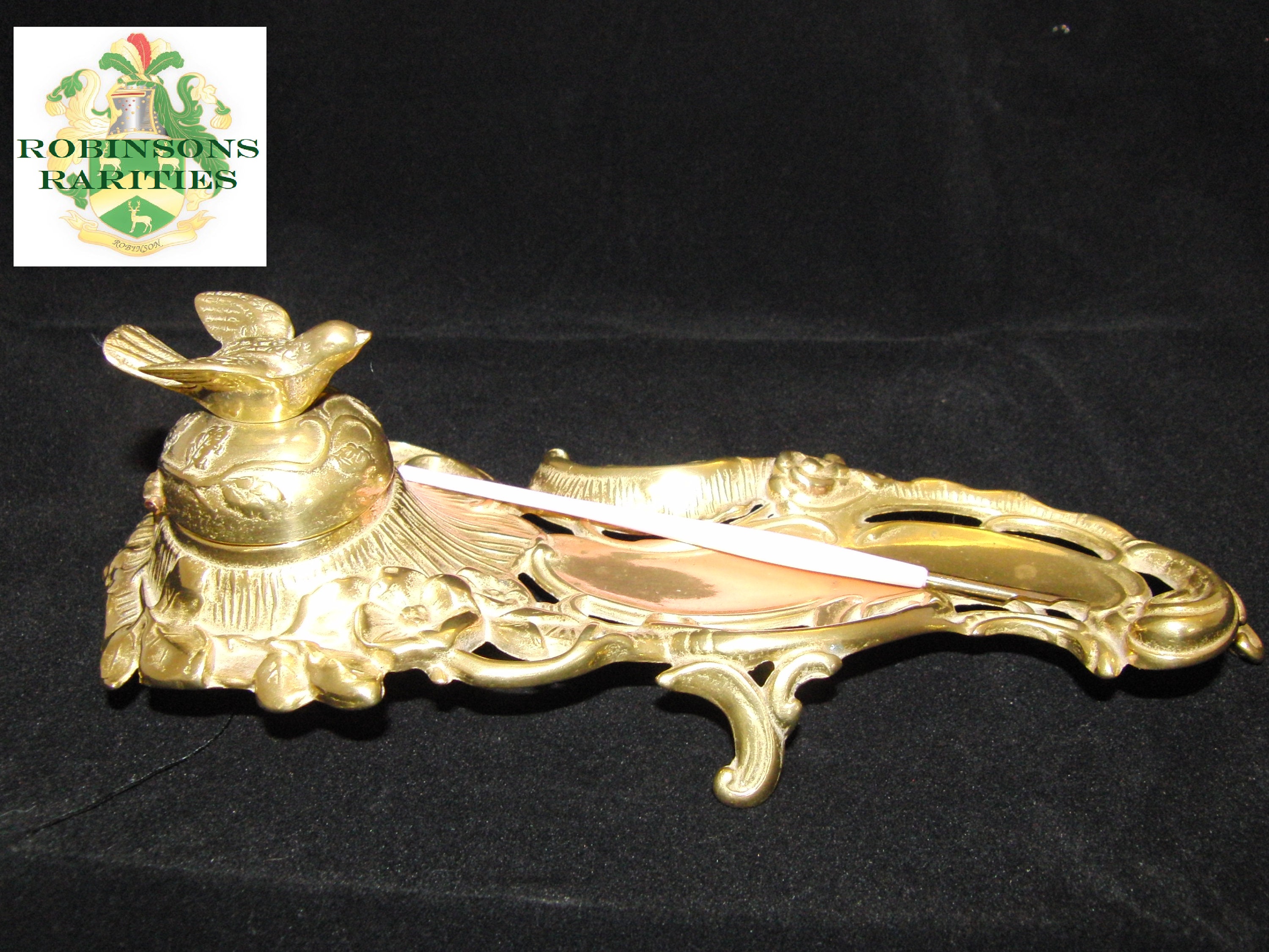 Antique Art Nouveau Brass Inkwell with Pen Tray & Dip Pen Etsy