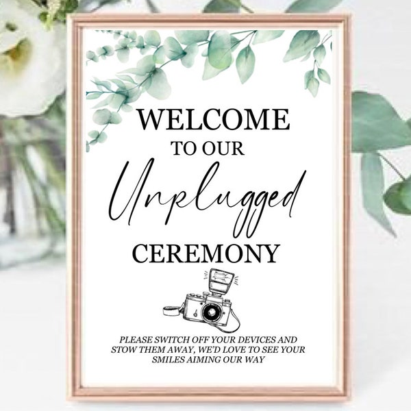 Unplugged Ceremony Download Wedding Card Polite Notice No Phones Mr & Mrs Guests Family Friends Bride Groom Big Day Reception Venue Sign