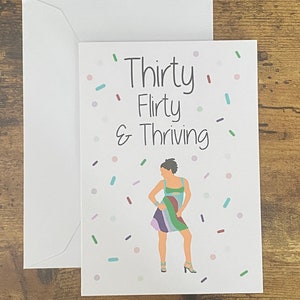 13 going on 30 birthday card, 30th birthday card, thirty, flirty and thriving, film card, funny card, birthday card for her, happy birthday