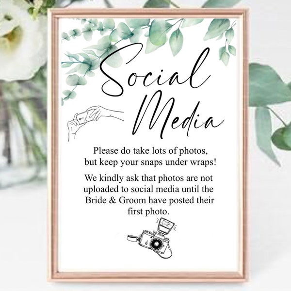 Social Media Ceremony Wedding Card Polite Notice No Phones Mr & Mrs Guests Family Friends Bride Groom Big Day Reception Venue Sign