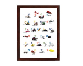 ABC Transportation Vehicles For Boys Room | Trucks, Trains, Airplanes, Automobiles Downloadable Poster Print | Alphabet Poster For Boys Room