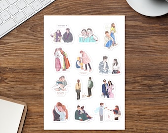 K-Drama Couple Illustration Art Sticker