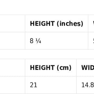 May include: Size guide for a product with dimensions of 5.83 inches by 8.27 inches. The height is 8 1/4 inches and the width is 5 7/8 inches. The height is also 21 centimeters and the width is 14.8 centimeters.